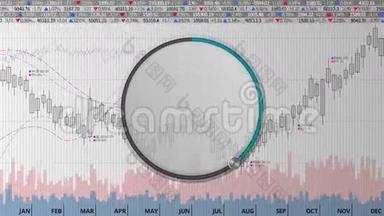 在各种动画股票市场图表上显示大约70个月圆表盘(；没有文本版本)；